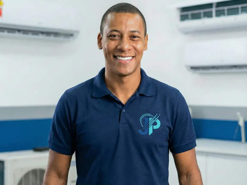 Jackson, técnico de ar-condicionado, em ambiente com aparelhos split