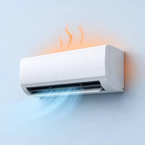 Ar-condicionado split com fluxo de ar fraco e calor ao redor